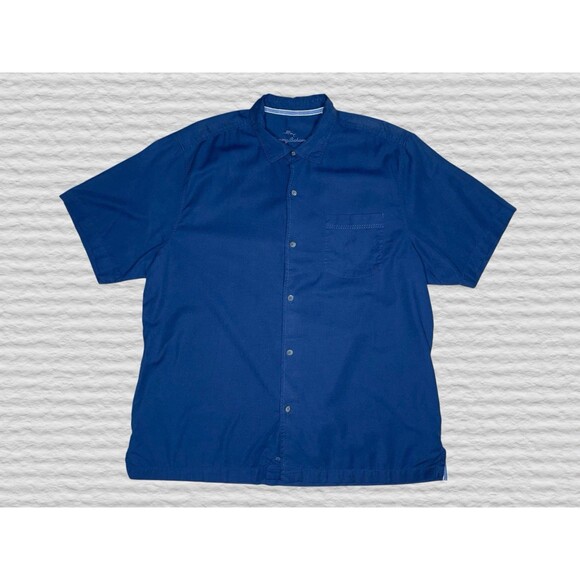 Tommy Bahama Silk Blend Short Sleeve Shirt Mens XL Navy Blue Camp Button Front - Picture 1 of 7